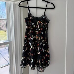 BB Dakota Black Floral Lace-Trim Slip Dress